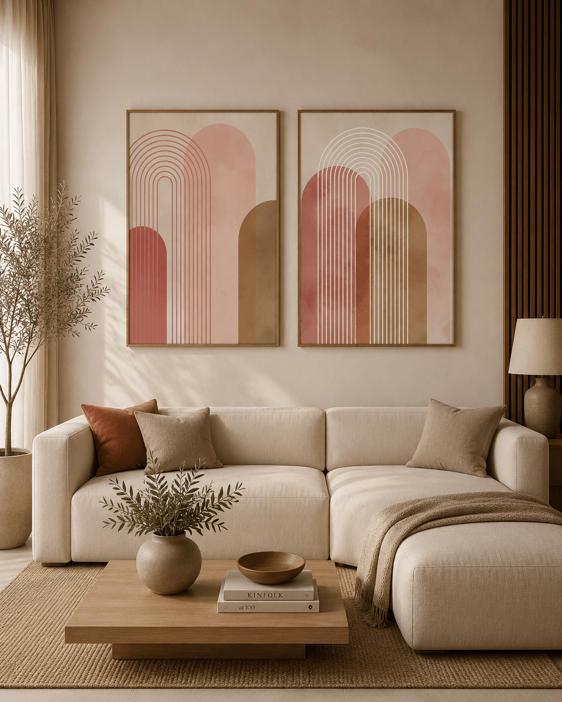 KIT 2 QUADROS DECORATIVOS - ABSTRATO ARCOS TERRACOTA